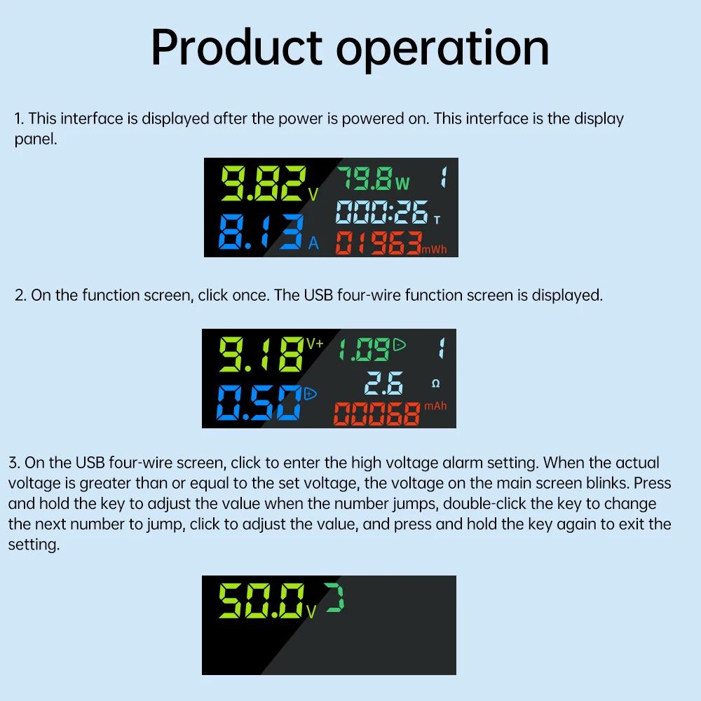Voltage Meters Current Voltage Capacity Battery Tester USB/Type-C Volt Current Detector Charger Capacity Tester Meter DC 4-50V