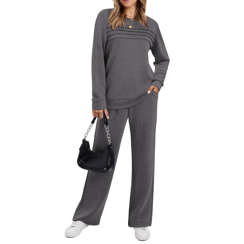 Damen Rundhals-Sweatshirt Weitbeinige Sweatpants Lässiger Anzug Sportbekleidungsset