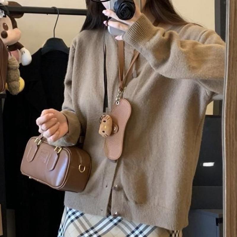 Lazy Knitted Cardigan Spring and Autumn Sweater New Loose and Thin Love Button Long Sleeve Jacket Top Women