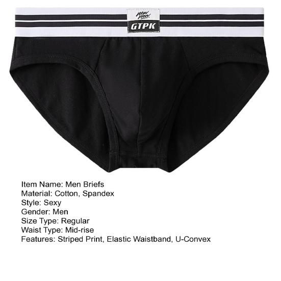 Men Briefs Mid-rise Elastic Waistband Breathable Color Matching Slim Fit Underwear with 3D Pouch Design Daily Wear