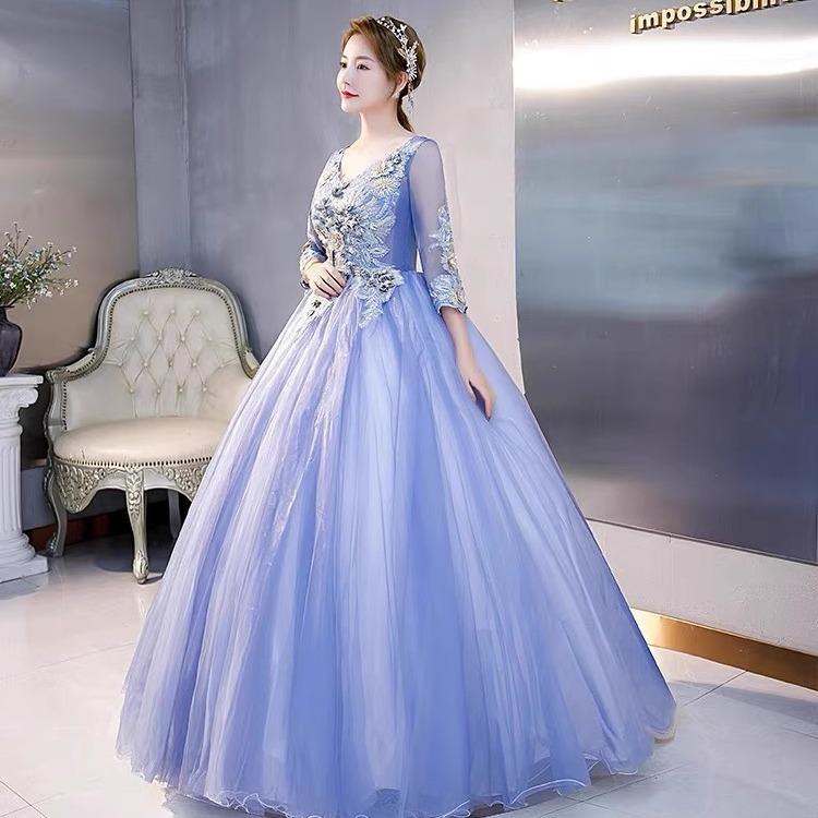 Color yarn   new student vocal host performance solo art test clothing puffy skirt long evening dress women