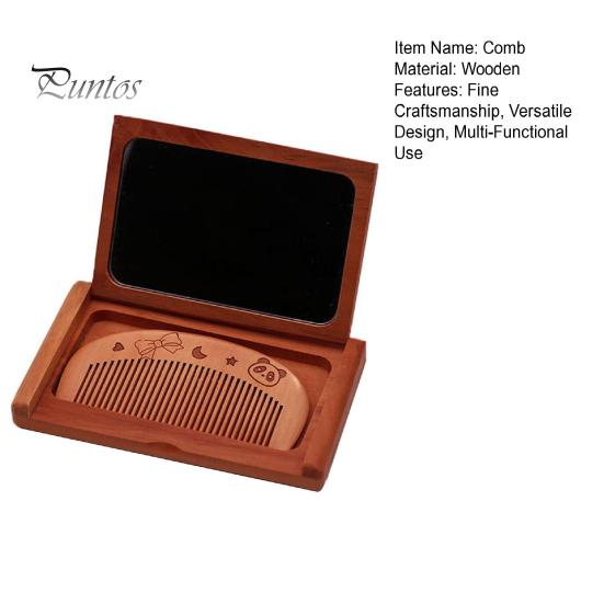 Mini Comb Mirror Set Compact Wood Pocket Mirror with Comb Portable Makeup Hairstyling Vanity Mirror with Wooden Comb