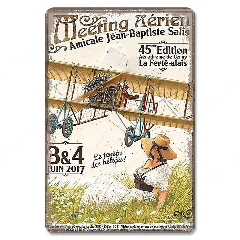 Vintage Airplane Posters Metal Tin Signs Decor Model Plane Meeting Aerien Metal Plate Wall Decor Bar Club