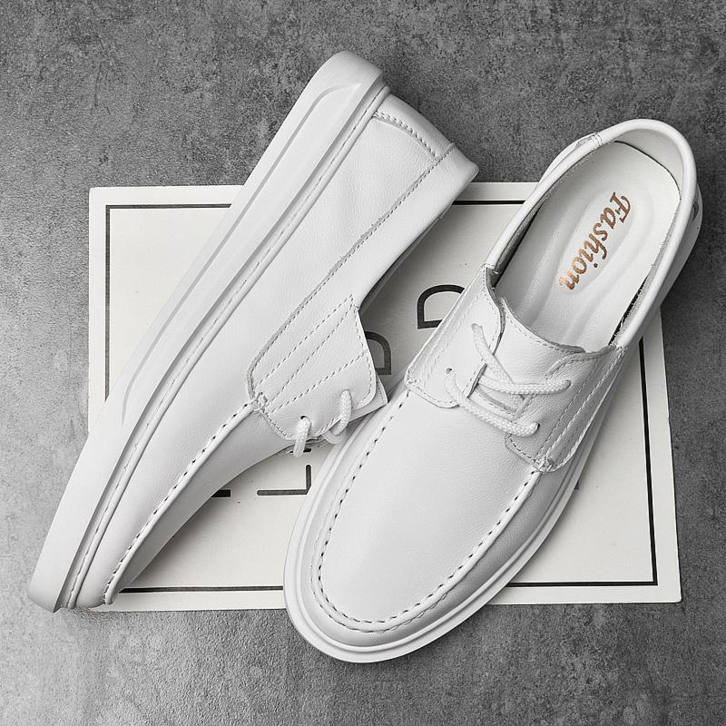 Fashion Italian Men Casual Leather Lace-Up Shoe Trendy Minimalist Flats Outdoor Genuine Leather Driving Walking Shoe Soft Bottom Loafers