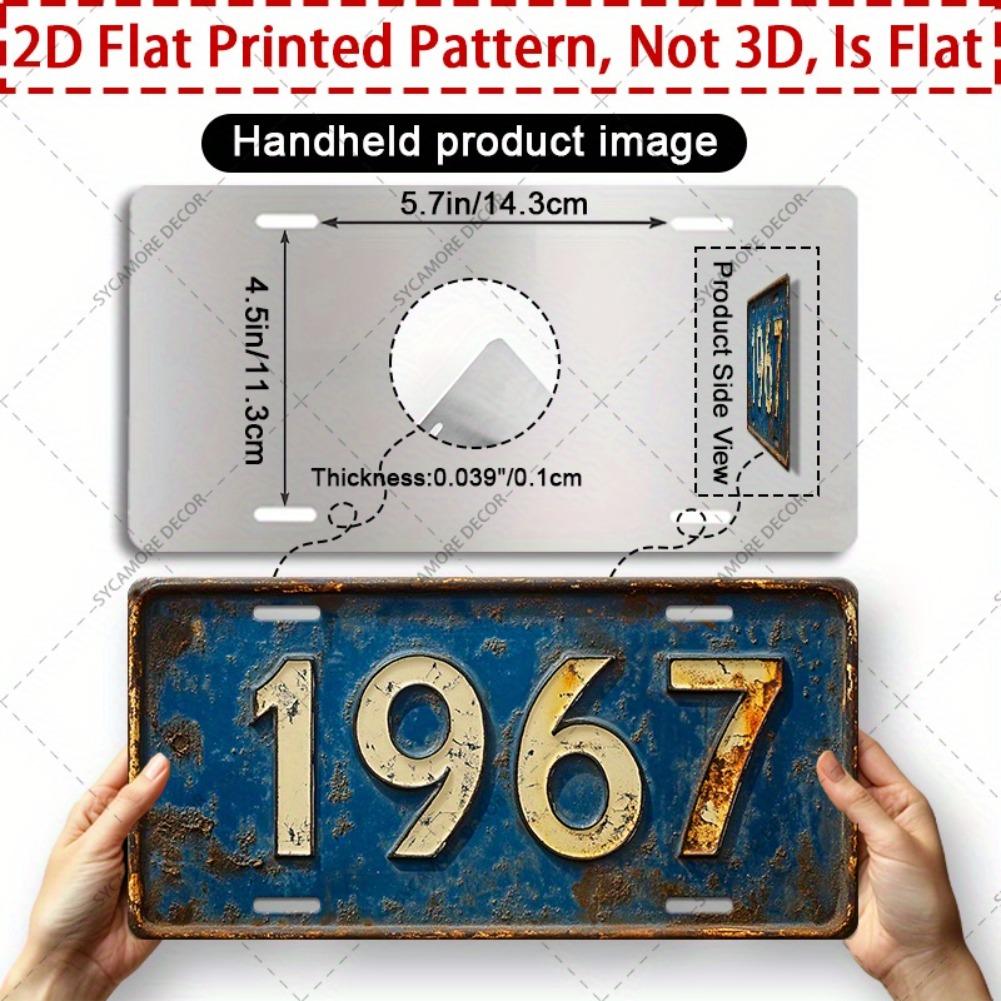 2D Flat, 1pc Vintage "1967" Aluminum Metal Sign - 12"x6" Rustic Wall Decor with Distressed Blue & Yellow Design