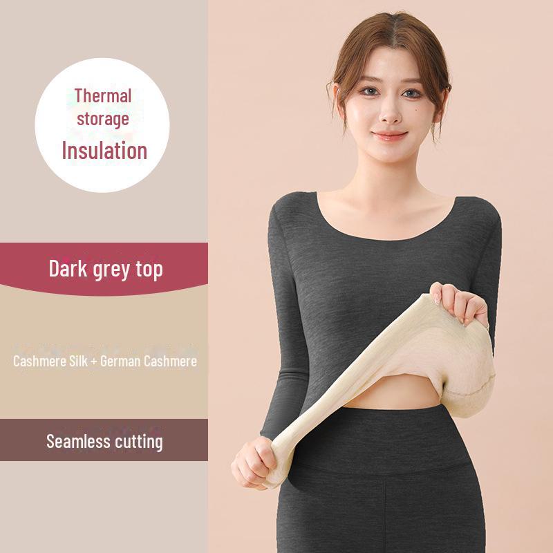 Women's 2024 German Wool Thermal Underwear Set: Seamless Cashmere Silk Shirt & Trousers with Velvet Lining for Autumn/Winter.