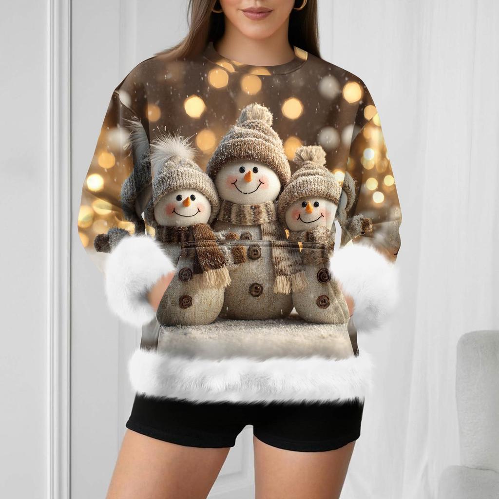 Dámská ležérní mikina s dlouhým rukávem a vánočním potiskem sněhuláka