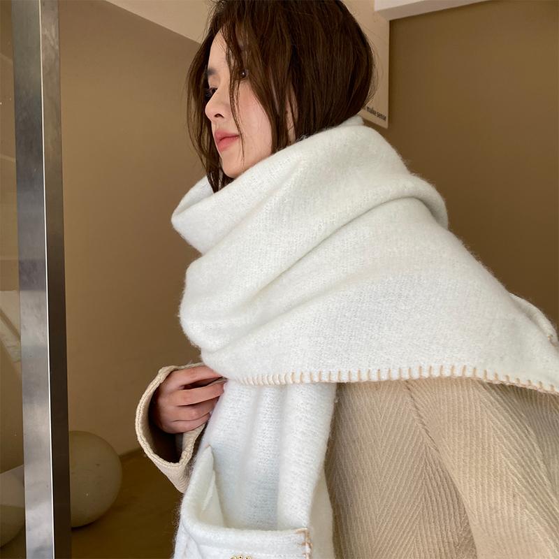 Luxury Cashmere Solid Colors Women Pocket Scarf Winter Shawl and Wrap Bandana Pashmina Tassel Female Foulard Thick Blanket