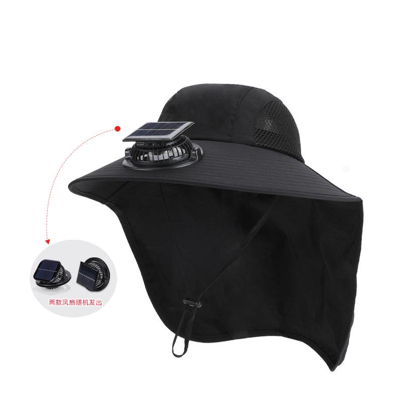 New Solar Fan Hat with Face Guard Neck Flap UV Protective Hat USB Rechargeable Men Summer Outdoor Fishing Wide Brim Bucket Cap