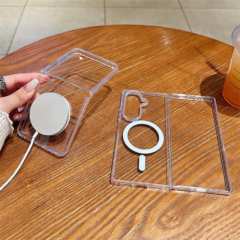 Original For Magsafe Magnetic Clear Case For Samsung Galaxy Z Fold 7 6 5 4 3 Z Flip 7 6 5 4 3 Wireless Charging Shockproof Cover