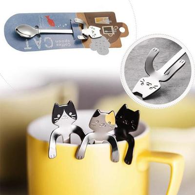 Cucchiaio 1 pz simpatico manico a forma di gatto piccolo mestolo in acciaio inox 304 tazza