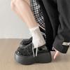 Round head heightening retro British style black platform small leather shoes women's autumn and winter 2025 new French style with skirt single shoes