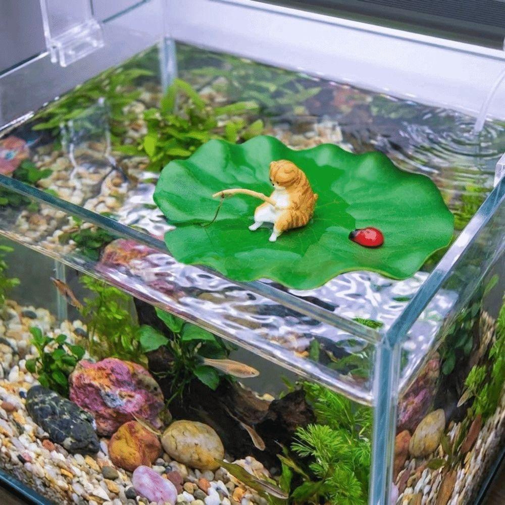 Lotus Leaf Floating Cat Fishing Miniature Cat Fishing Model Aquarium Landscaping Aquatic Pet Tank