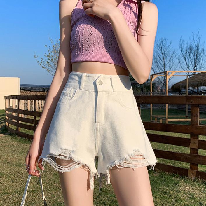 

Женские летние джинсовые шорты в байкерском стиле с ромбовидным карманом и рваными необработанными краями XS