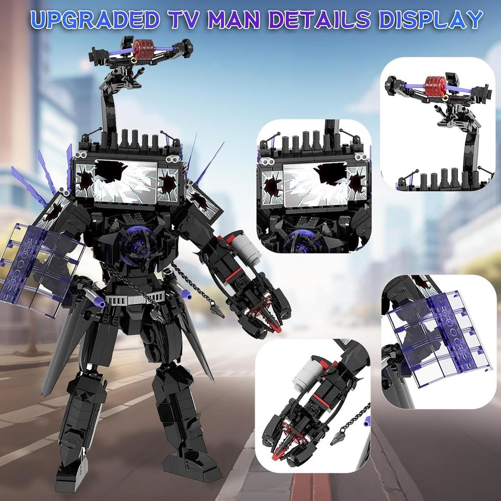 Bentex Skibidi Toilet Upgraded Damaged TV Man Figure Building Block Set, Upgraded Cameraman Speakerman Game Model Collectible Building Bricks