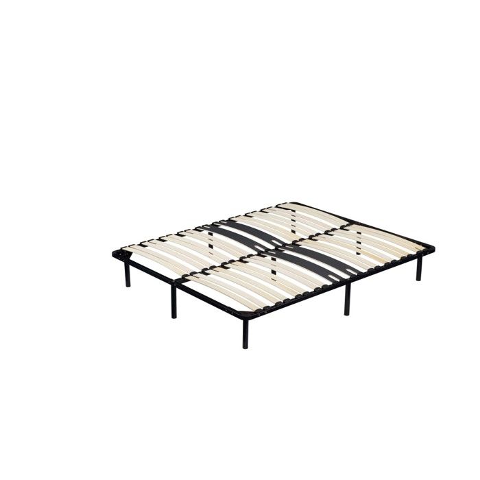 Sommier à lattes - Michel - 200x200 cm - Noir - Renforcé au niveau du bassin - 10 pieds inclus