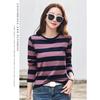 Women'S Summer Purple Striped Cotton T-Shirt O-Neck Long Sleeve Loose Fit Casual Fashion Top Anti-Pilling Feature Digital