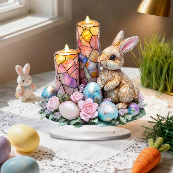 Ostern Tischschild 2D Flach Acryl Hase Ei Etagenständer Ornamente Frühling Indoor Tischaufsatz für Schreibtisch Regal Heimdeko