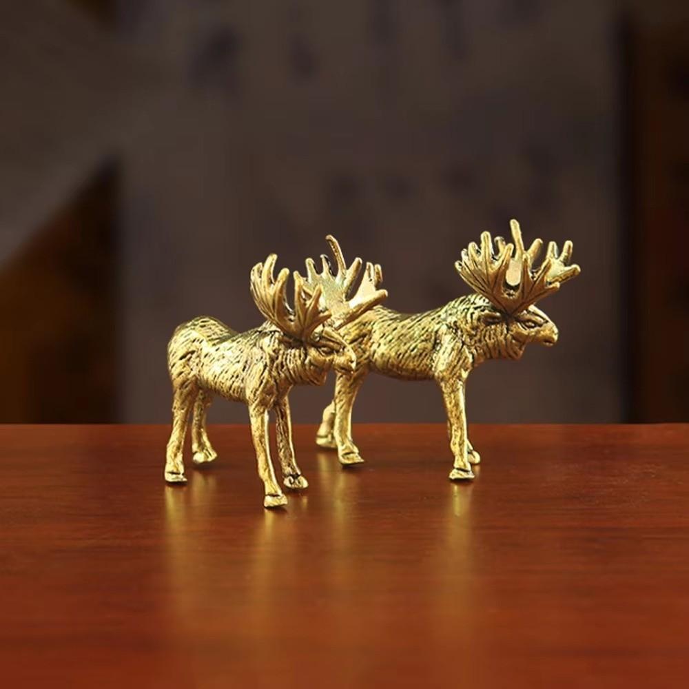 Versatile Mini Brass Statue Miniature Size Brass Ornament Elk Animal Craft Tabletop Decoration