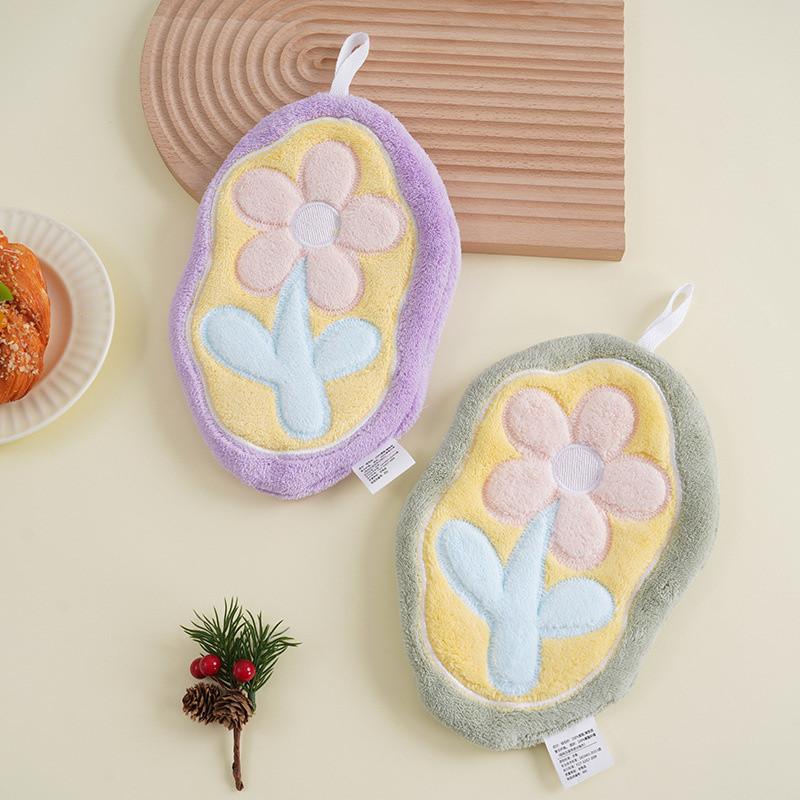 Cute Flower Handkerchief Hanging Toilet Kitchen Thick Cloth Super Absorbent Thick Handkerchief