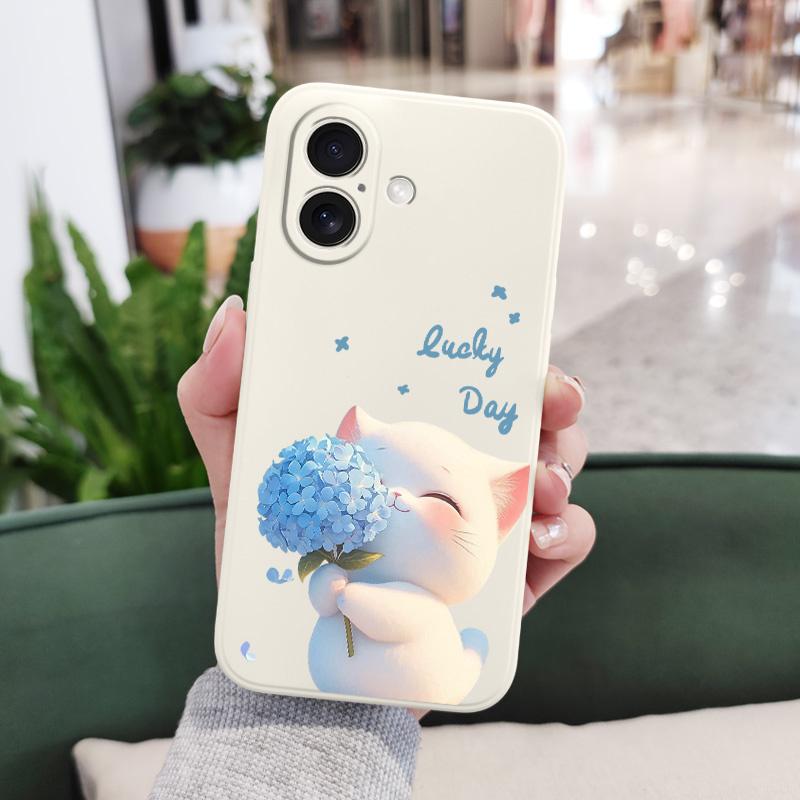 Blue Silk Cat Phone Case For iPhone 16 16e 15 14 13 12 11 X XR XS Plus Pro Max Mini Silicone Cover