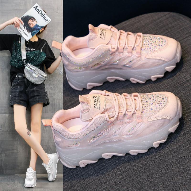 Summer 2025 Woman Sneakers Mesh Rhinestone Shoe Breathable Casual Platform Shoes Female Vulcanize Shoes Sports Wedges Shoes