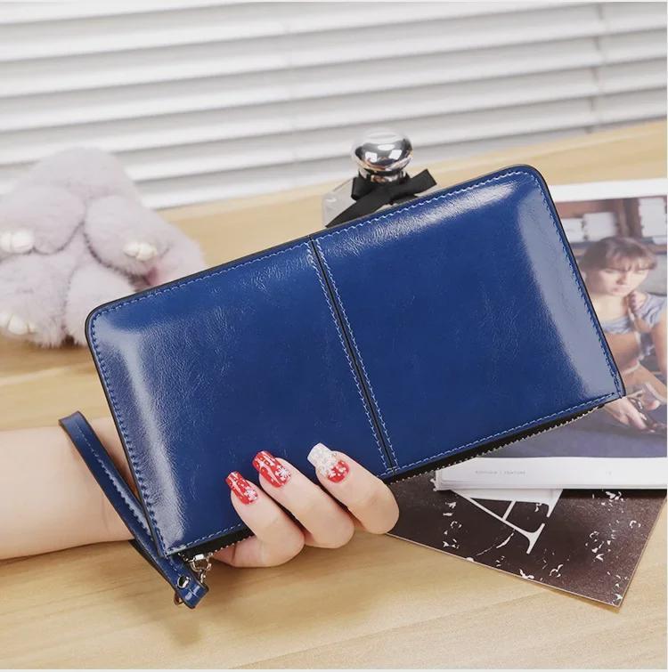 Lonny Women's Korean Style Wax Leather Long Wallet with Zipper and Buckle Large Capacity Clutch