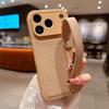Leather Texture Wristband Holder Phone Case for iPhone 17 Air 16E 15 14 Plus 13 12 11 Pro Max Plain Color Matte Shockproof Cover