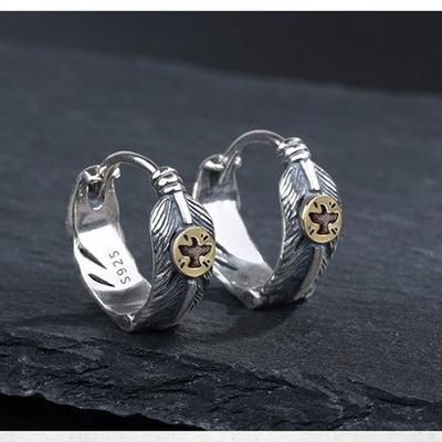 Pendientes de hombre de moda para hombre caza calle plumas pendientes de botón para hombre y mujer retro