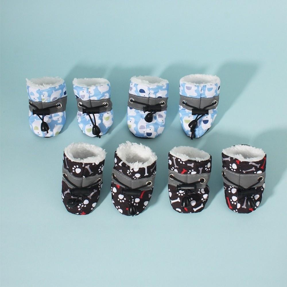 4Pcs Plush Pet Shoes Anti-slip Pet Snow Boots Fashion Cats Puppy Socks for Small Medium Dog