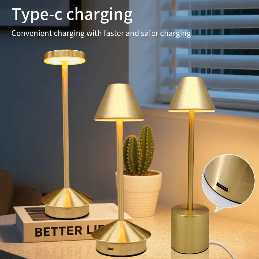 LED Rechargeable Touch Table Lamp 3 Color Dimmable Desk Light For Bedroom Bedside Bar Restaurant Decoration Ambient Lighting