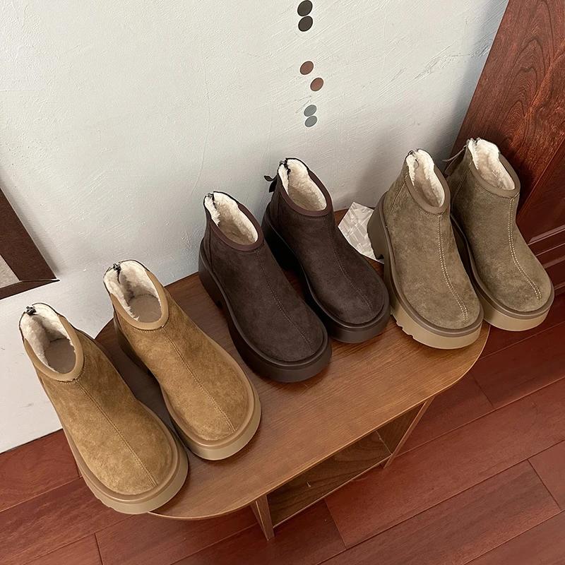 מגפי שלג קרסול עקב מרובע חורף נשים נעליים במבצע 2024 איכות גבוהה עקב גבוה תפירה סולידית מגפי נשים