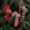 Bell Bow Christmas Candy Cane Pendan Cartoon Xmas Tree Decoration  New Year Celebration