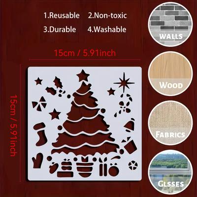 9pcs Christmas Set Stencils, Reusable PET Painting Templates for Fabric, Glass, Gift Boxes, Stationery, Walls & Crafts - Ivory