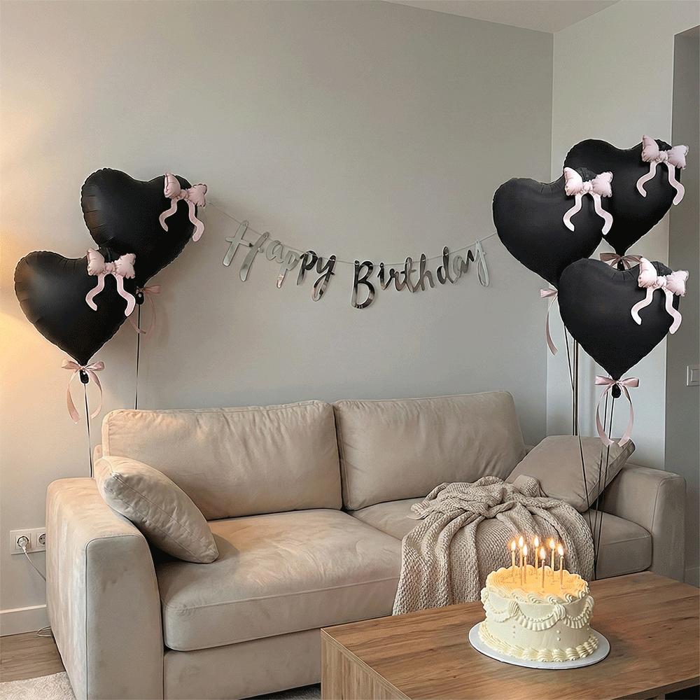 1/2/5pcs 22in Coquette Black Heart Pink Bow Balloons Y2K Aesthetic Foil Balloon Kpop Style Girls Goth Birthday Party Decorations
