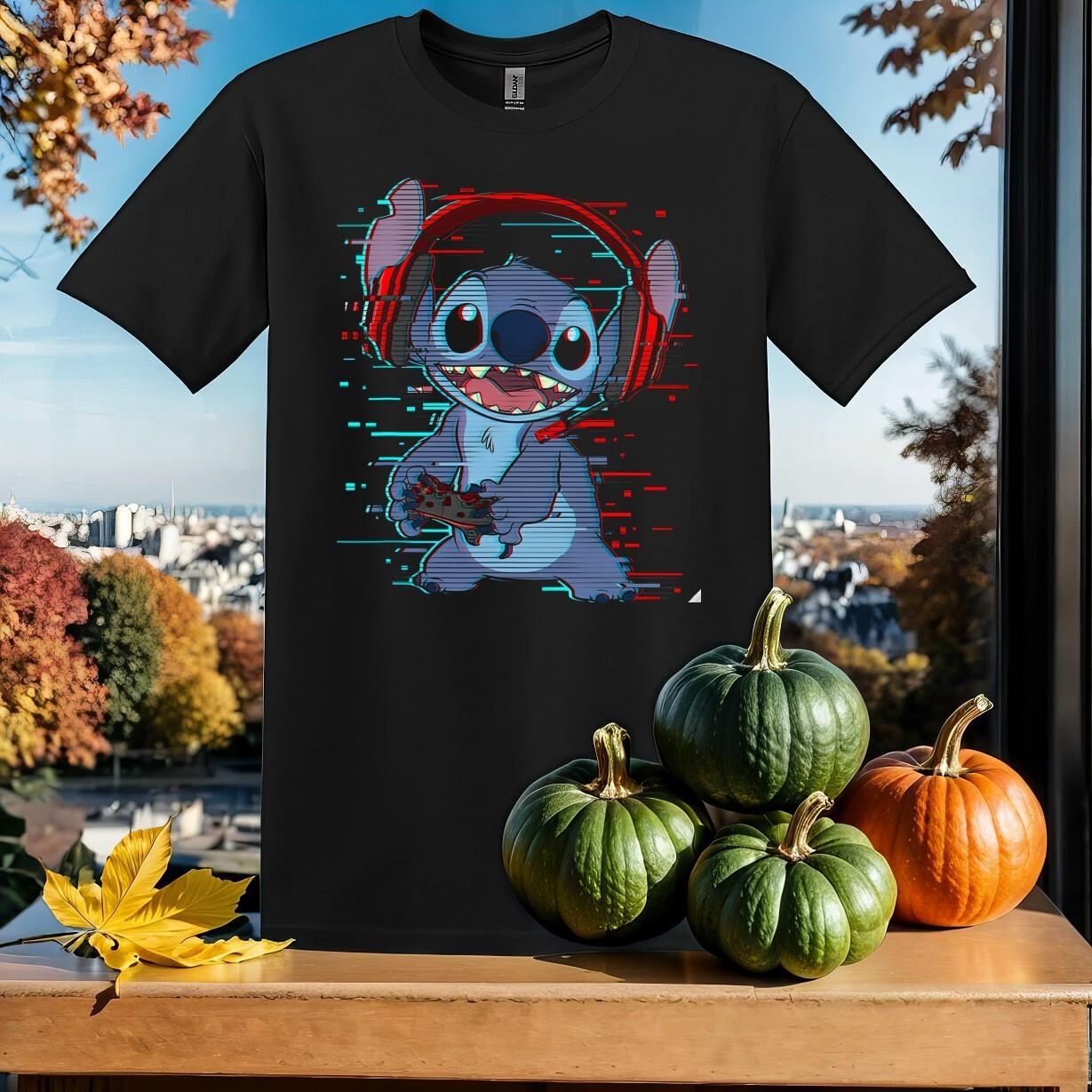 Disney Lilo Stitch Gamer Glitch T-shirt T shirt Men Women Unisex Tshirt SY180 M