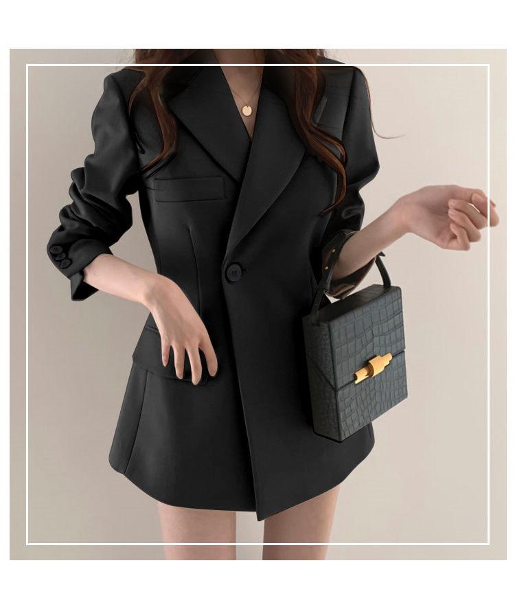 Women's Black Slim Fit Suit Jacket - New Design for Spring/Autumn, Korean & British Style