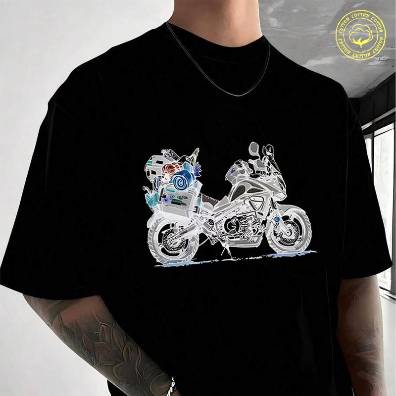 Motorcycle Men's Cotton T-Shirt Moto Casual O-neck Short Sleeve Summer Streetwear Tees