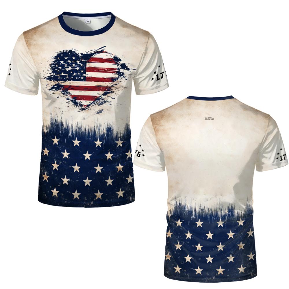 T-shirt Stile Bandiera Americana Retro Stampa 3D Estate Aquila Cuore Grafica Tee Street Unisex Sportivo Casual Traspirante Manica Corta