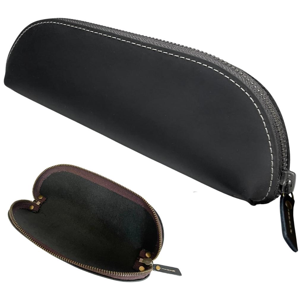 [iaji] Leather Pencil Case, Large Capacity, Slim Design, Can Be Used As a Pen Tray, Stylish and Simple (Black)