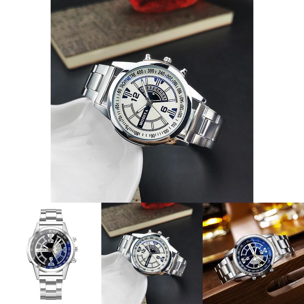 Gd282 Men's Quartz Steel Belt Watch Holiday Calendar Business Casual Blue Glass Logo Print Available Characters)