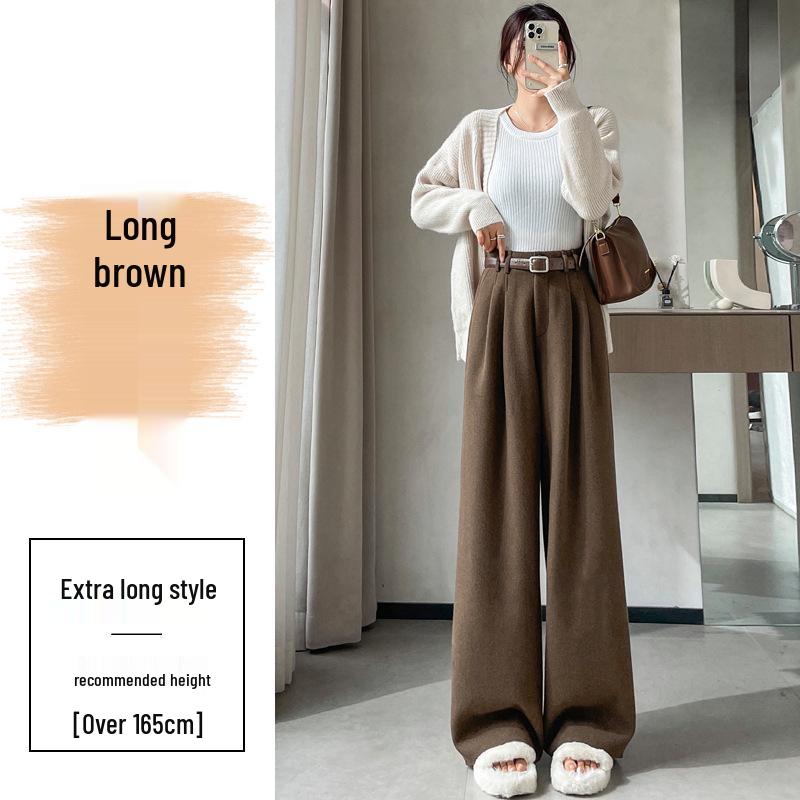 2026 Women s Fleece-Lined Woolen Wide-Leg High-Waisted Slimming Pants - Autumn/Winter Collection S