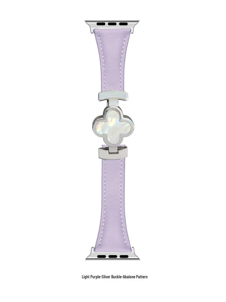 Genuine Leather Four-Leaf Clover Magnetic Buckle Watch Band for Apple Watch Series 6-11