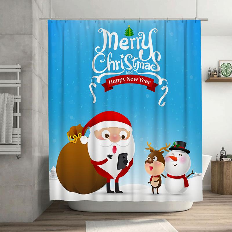 

TU Christmas Shower Curtain Santa Claus Festive Holiday Bathroom Decor Reindeer Pattern Waterproof Xmas Home Decoration Gift 90x180cm35x71in