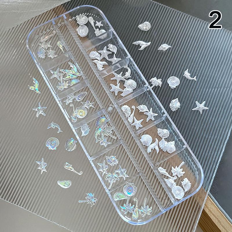 12Grid 60Pcs Ice-Clear Seashell Starfish Ocean Series Nail Charms Resin Accessories Nail Art Decorations 3D Mixed Shell Manicure