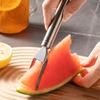 Coupe-pastèque Acier inoxydable 2-en-1 Fourchette à fruits Outil de coupe Double tête Trancheuse à fruits Portable Coupe-pastèque Machine de cuisine pour couper les fruits