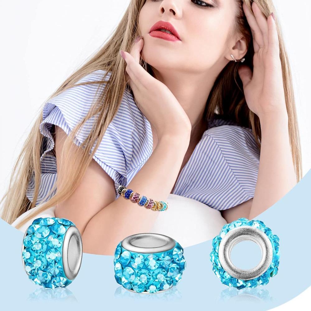 12/40/80pcs 11mm Rhinestone European Beads Large Hole Spacer Beads Diamond Hair Beadsl Rondelle Charm for DIY European Charm Bracelet Snake Chain