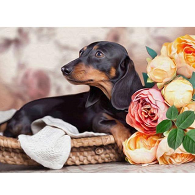 DIY 5D Diamond Painting Full Round Drill Animal Diamond Embroidery Cartoon Dog Cross Stitch Rhinestone Mosaic Gift Wall Sticker