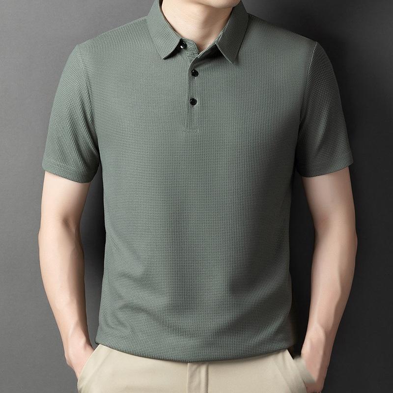 

New Men s Casual Waffle Short Sleeve Polo Shirt Fashion Solid Color Top M зелений