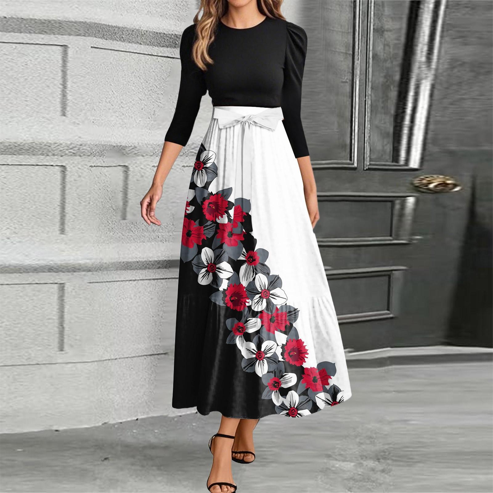 

Женское модное повседневное платье с поясом и круглым вырезом, цветочной вышивкой, элегантное, темпераментное, с рукавами три четверти XL белый